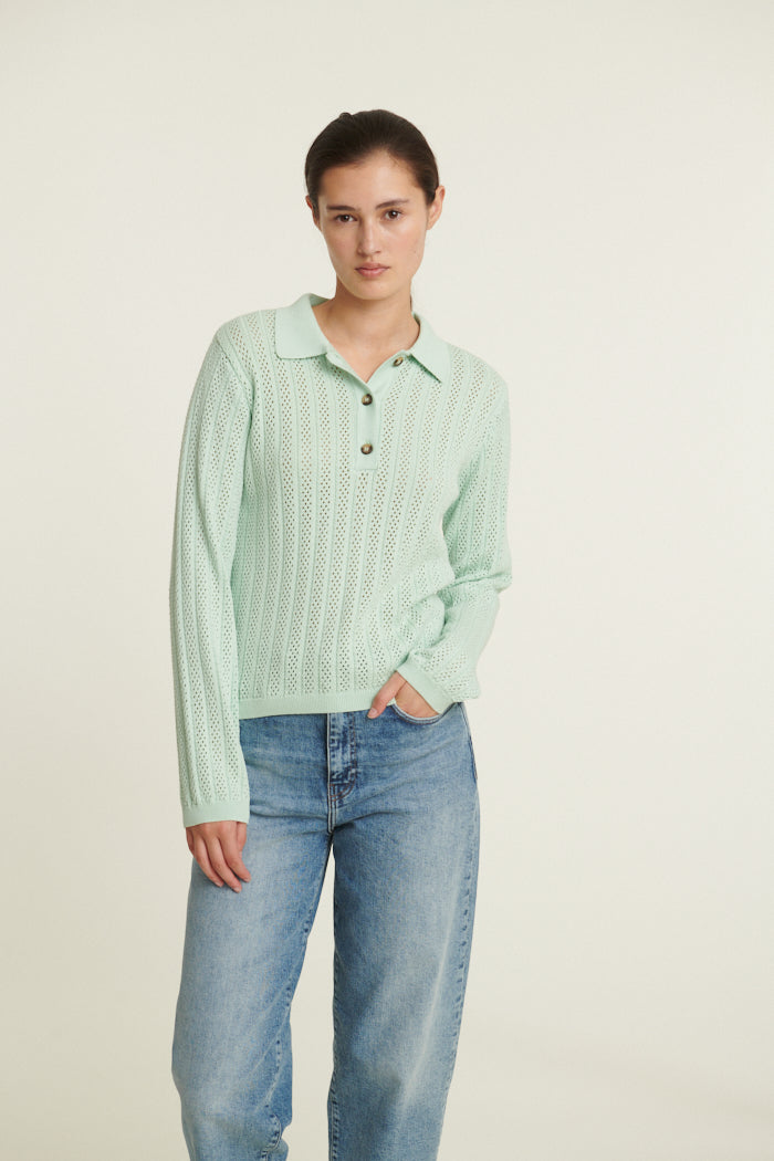 Basic Apparel Tricia LS Polo Sweaters 770 Gossamer Green